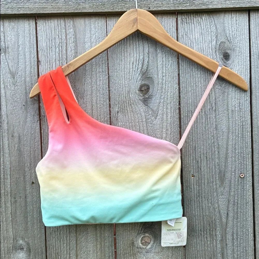 Fabletics One-Shoulder Ombre Crop Top - Coral, Pink, Yellow, Mint